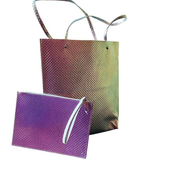 Brand New Reusable Iridescent Holographic PU Shopper Tote Bag with Dual Handles - Picture 3 of 6